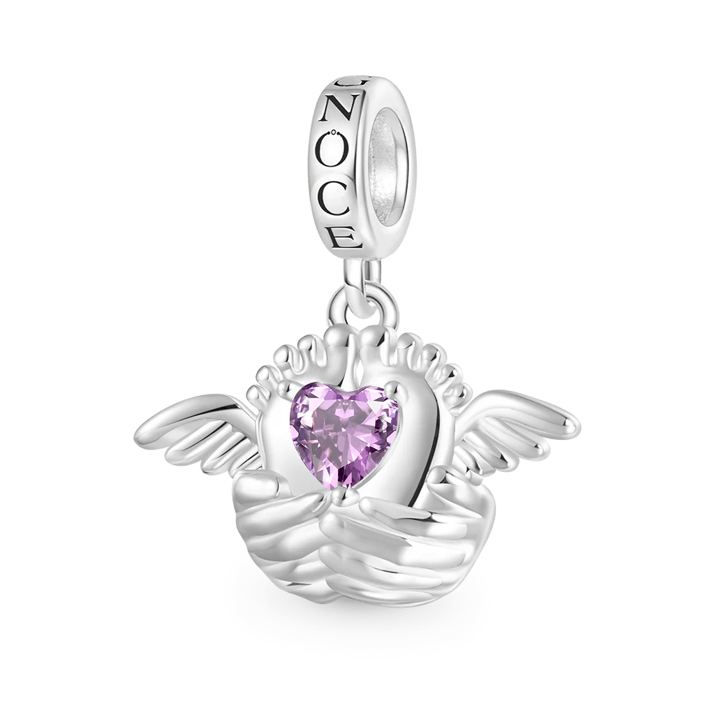 Gnoce Angel Baby Memorial Birthstone Charm Platinum-plated Silver Blend
