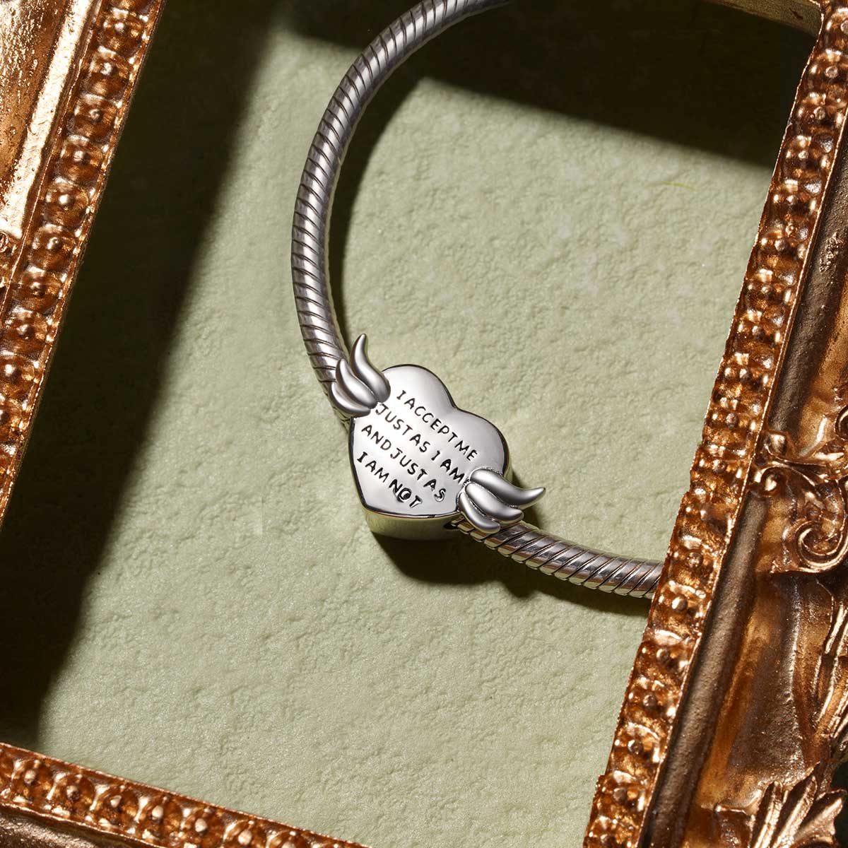 Gnoce Angel Opened Wings Heart Personalized Charm Platinum-plated Silver Blend - Image 3