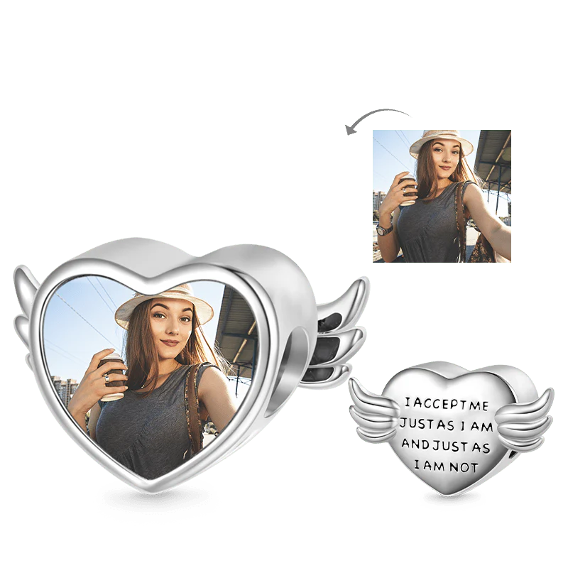 Gnoce Angel Opened Wings Heart Personalized Charm Platinum-plated Silver Blend