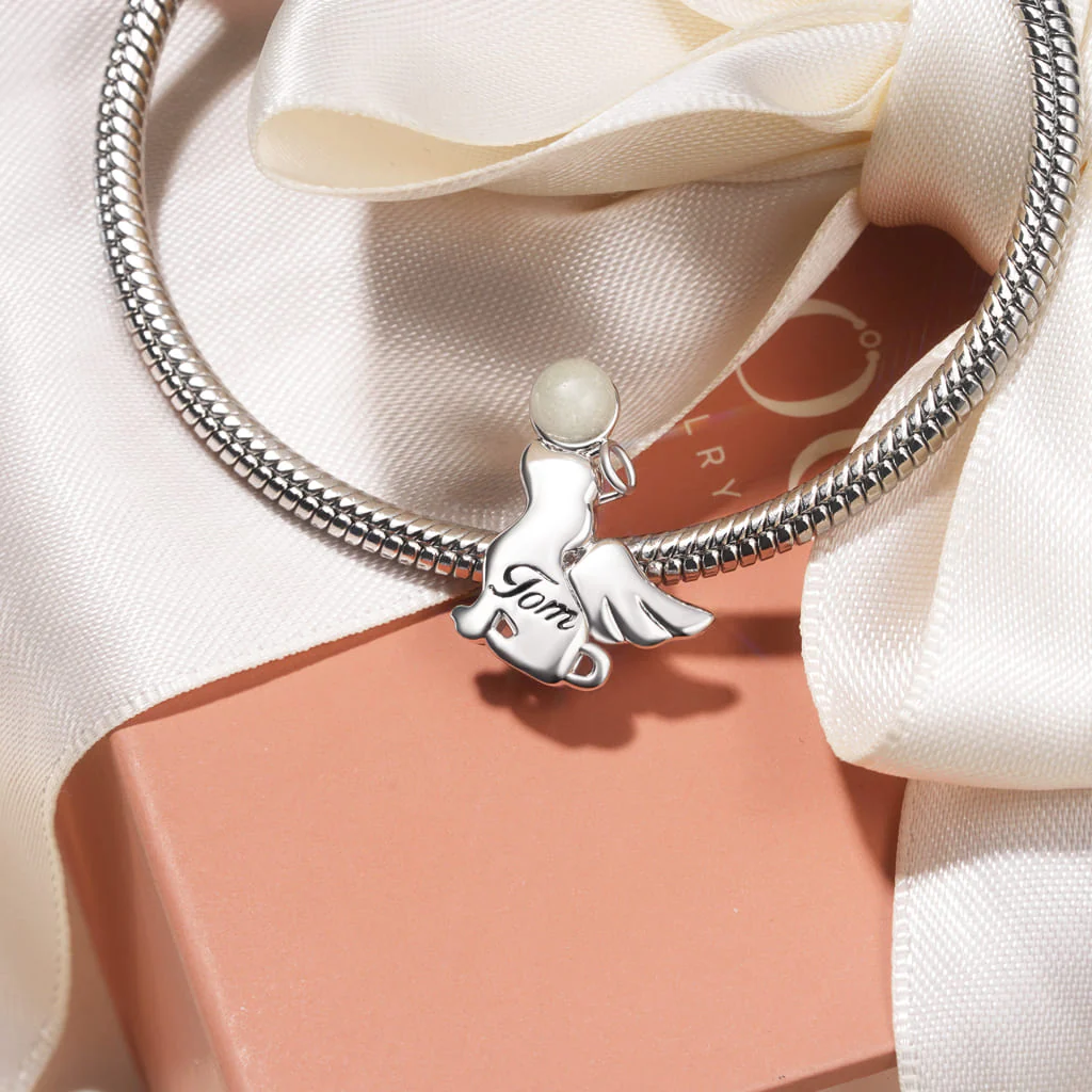 Gnoce Engravable Angel Puppy Glow-in-the-Dark Charm Platinum-plated Silver Blend - Image 4