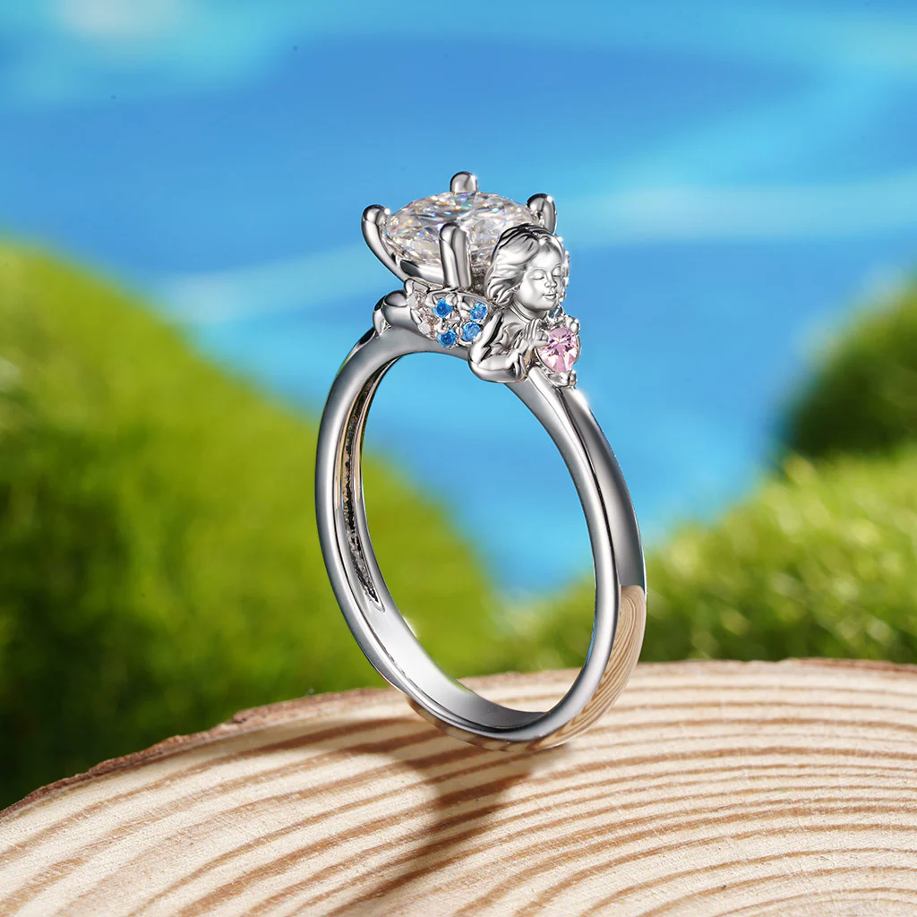 Gnoce Angel Embraces Moissanite Ring Platinum-plated Silver Blend - Image 7