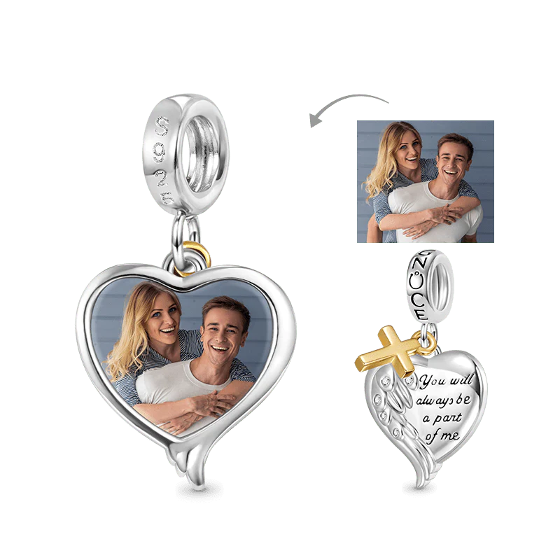 Gnoce Angel Wing Heart Personalized Charm Platinum-plated Silver Blend