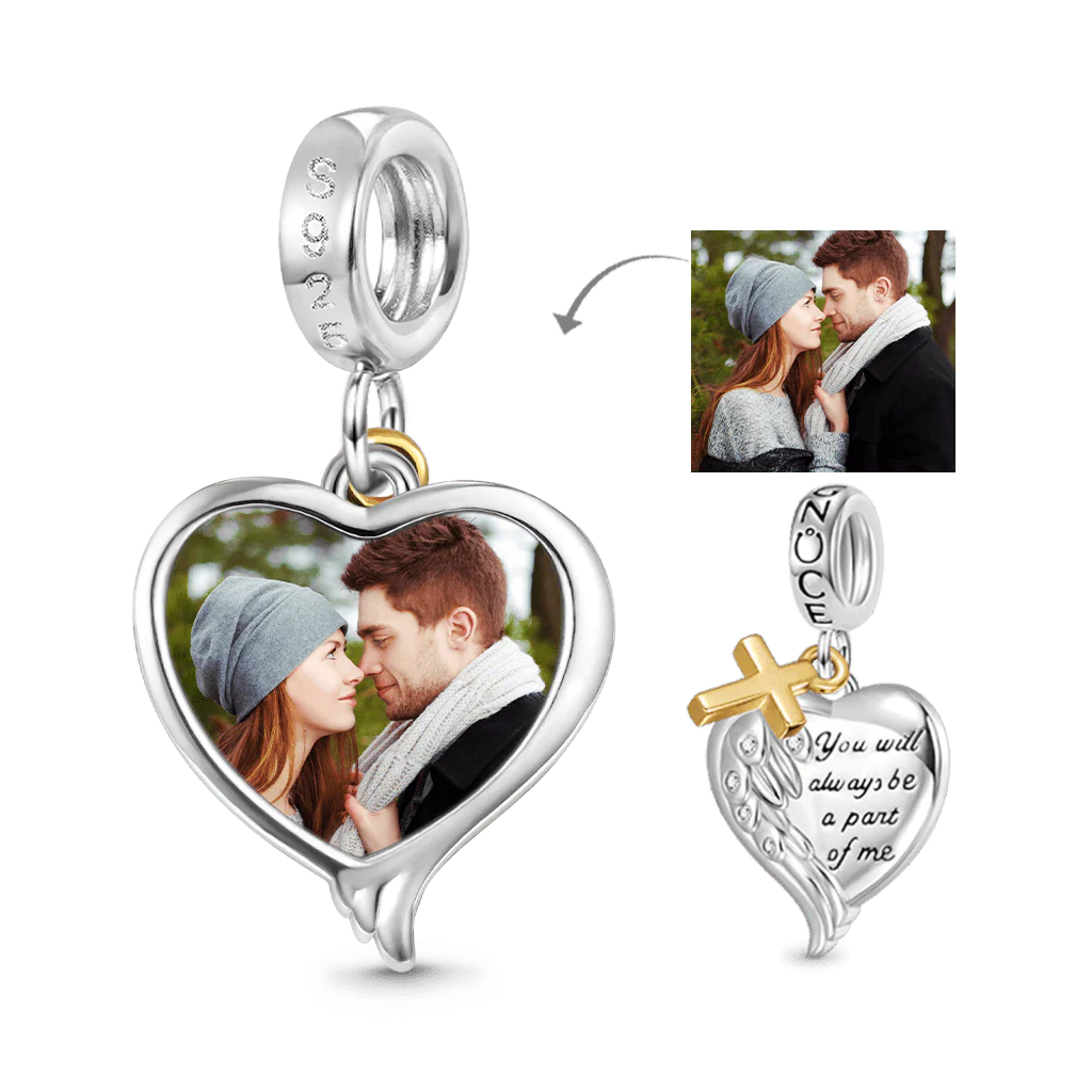 Gnoce Angel Wing Heart Personalized Charm Platinum-plated Silver Blend - Image 3