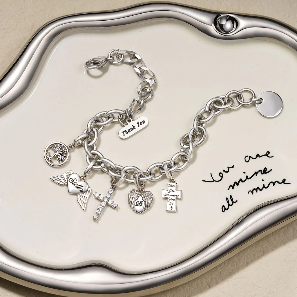 Gnoce Heart Angel Wings Clasp Clusters Charm Platinum-plated Silver Blend - Image 4