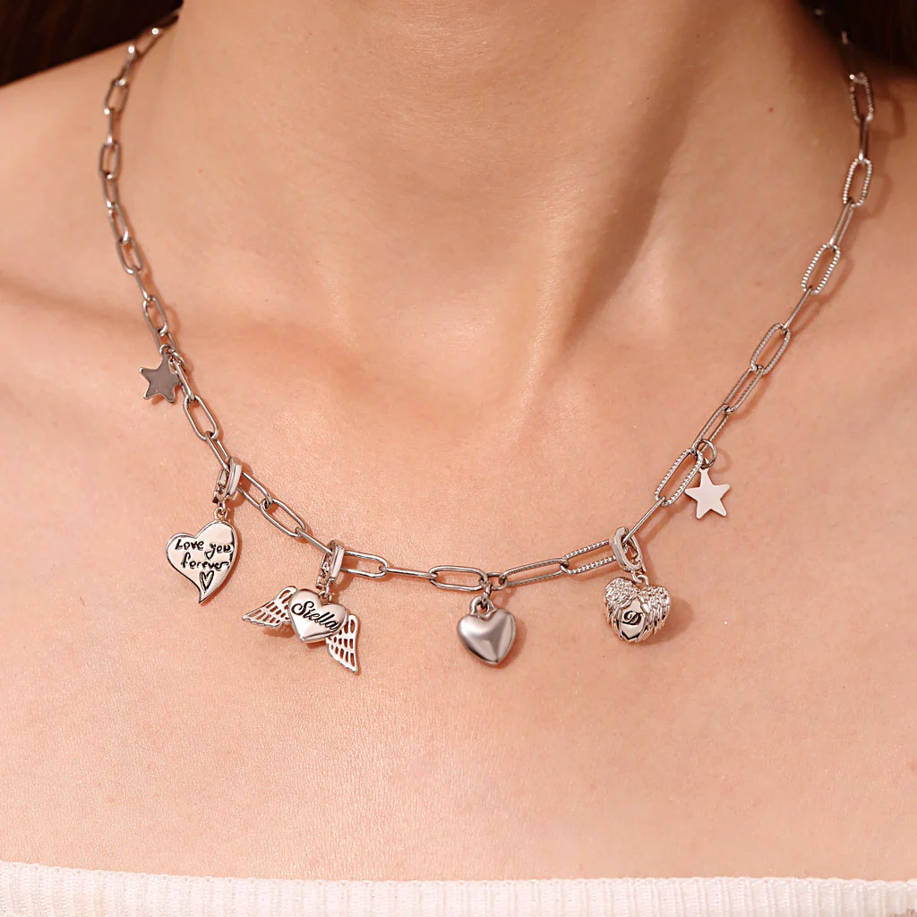 Gnoce Heart Angel Wings Clasp Clusters Charm Platinum-plated Silver Blend - Image 6
