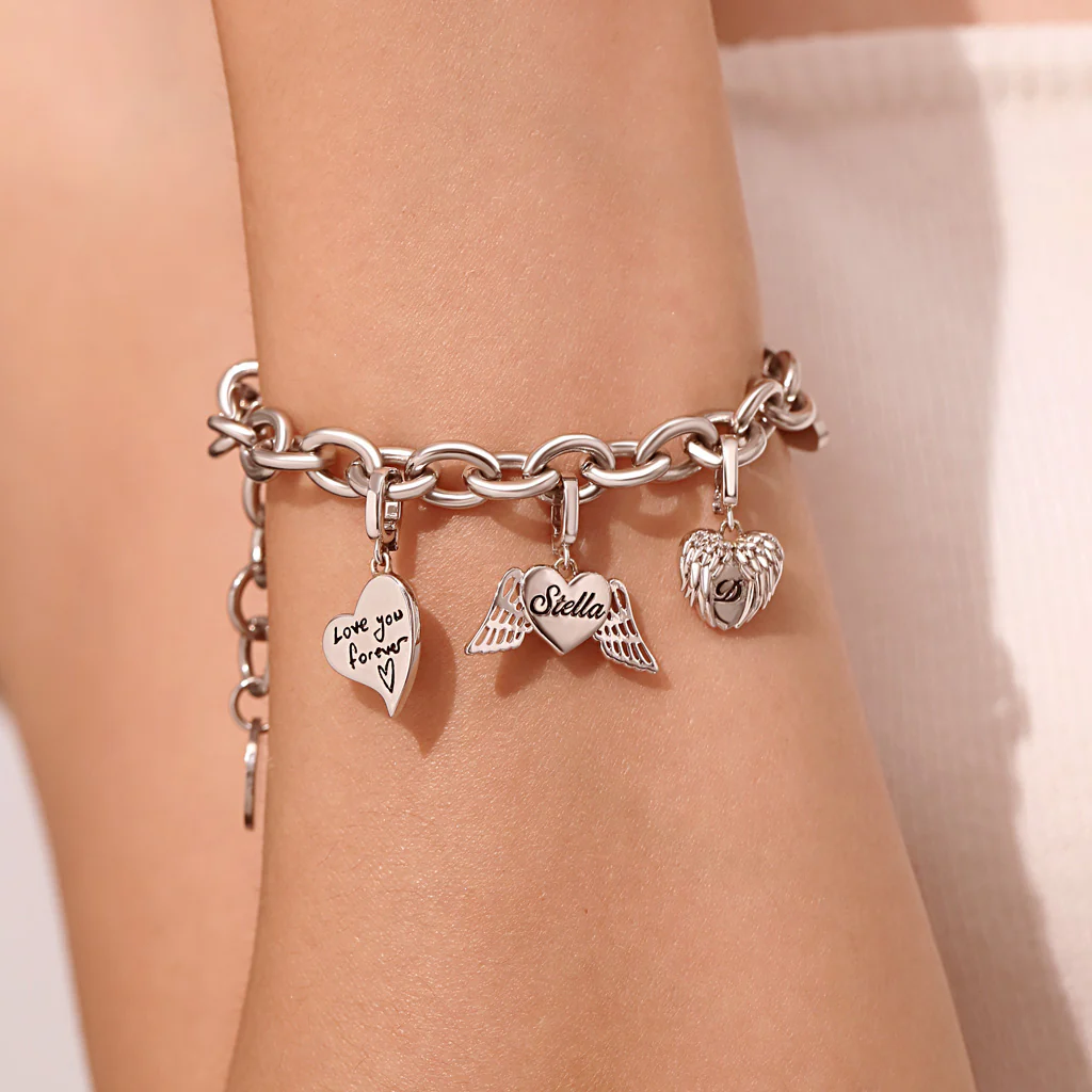 Gnoce Heart Angel Wings Clasp Clusters Charm Platinum-plated Silver Blend - Image 7