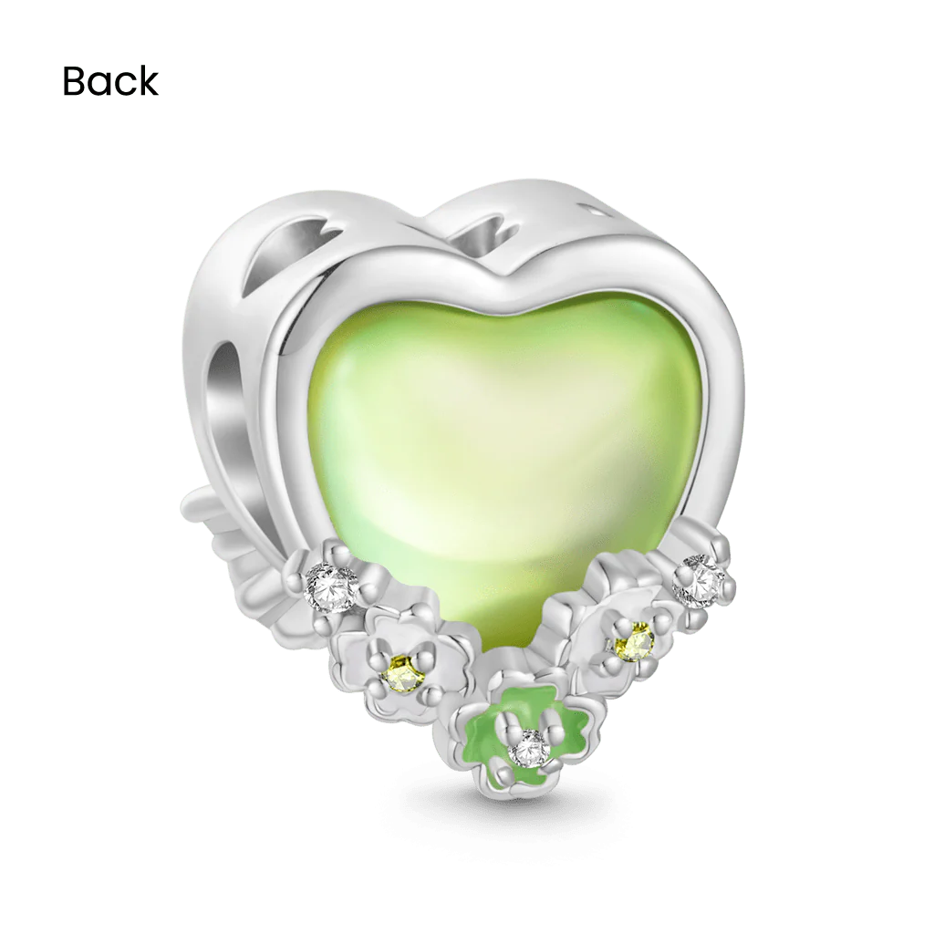 Apple Green Heart Four Leaf Clover Charm Platinum-plated Silver Blend - Image 2