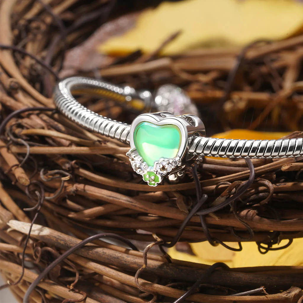 Apple Green Heart Four Leaf Clover Charm Platinum-plated Silver Blend - Image 3
