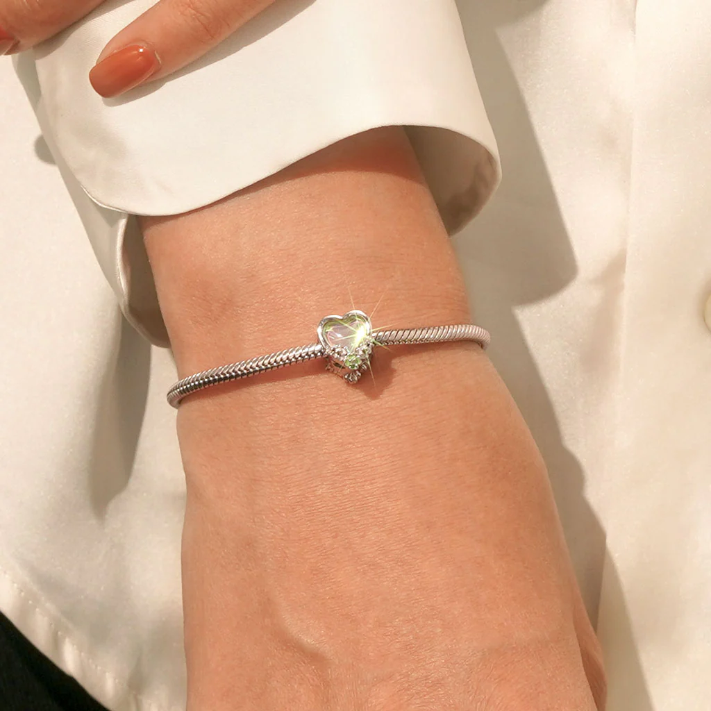 Apple Green Heart Four Leaf Clover Charm Platinum-plated Silver Blend - Image 5
