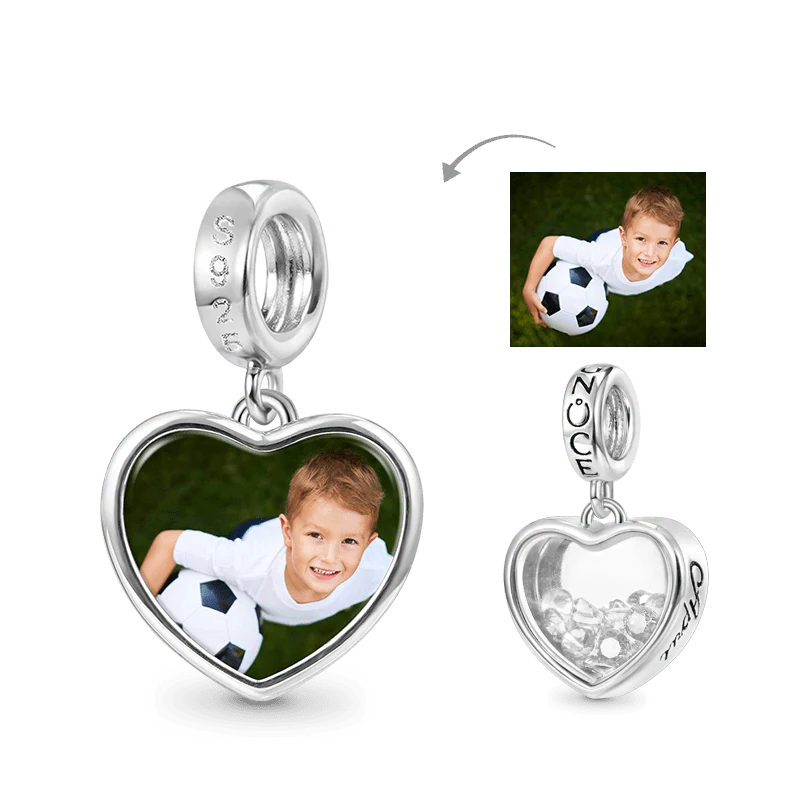 Gnoce Apr.Birthstone Heart Personalized Photo Charm Platinum-plated Silver Blend