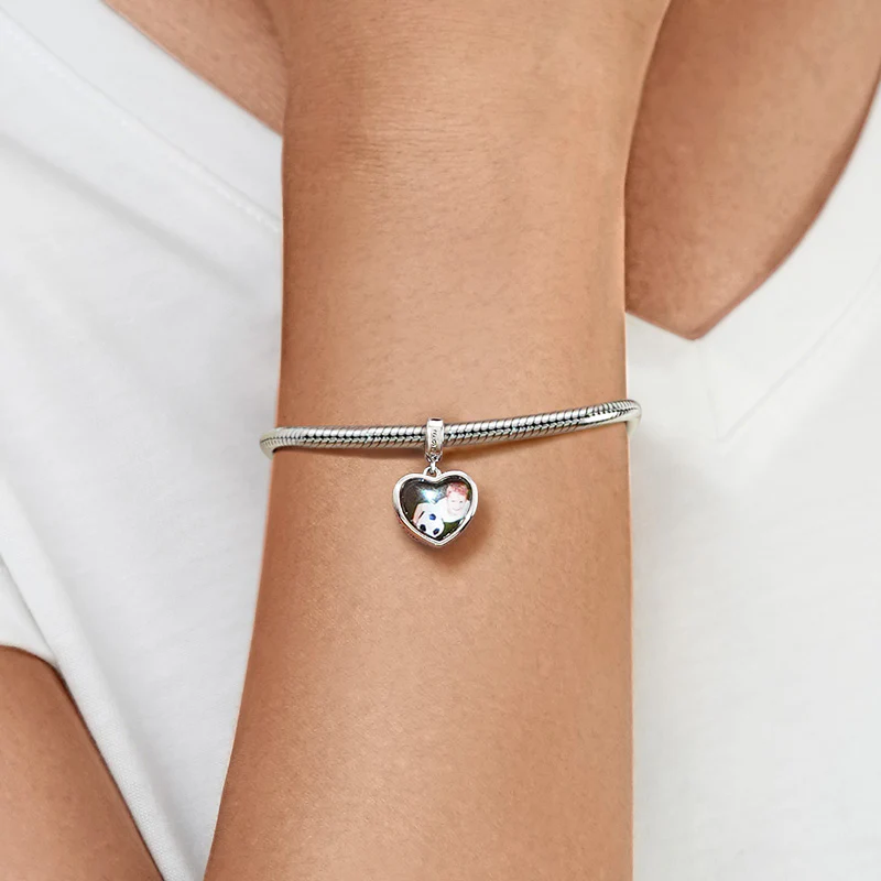 Gnoce Apr.Birthstone Heart Personalized Photo Charm Platinum-plated Silver Blend - Image 4
