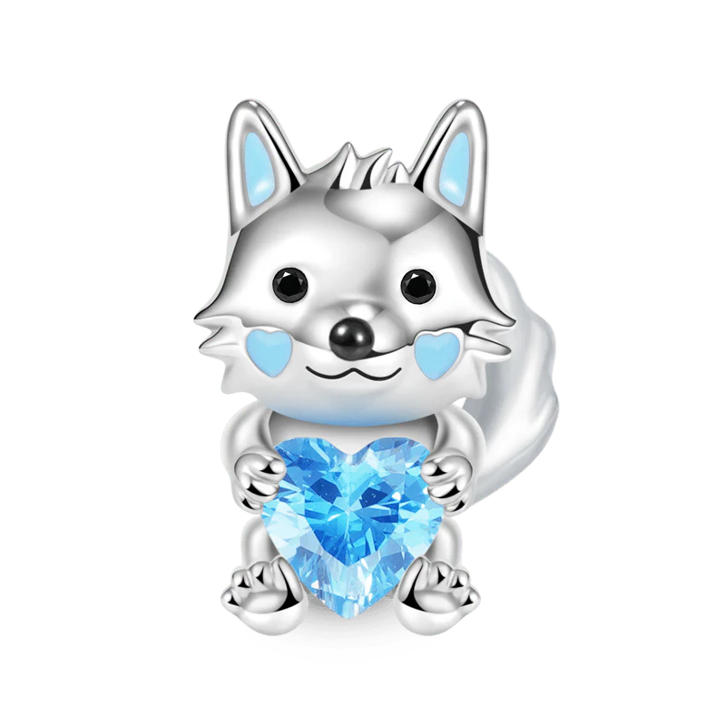 Gnoce Arctic Wolf Embraces Heart Gem Charm Platinum-plated Silver Blend
