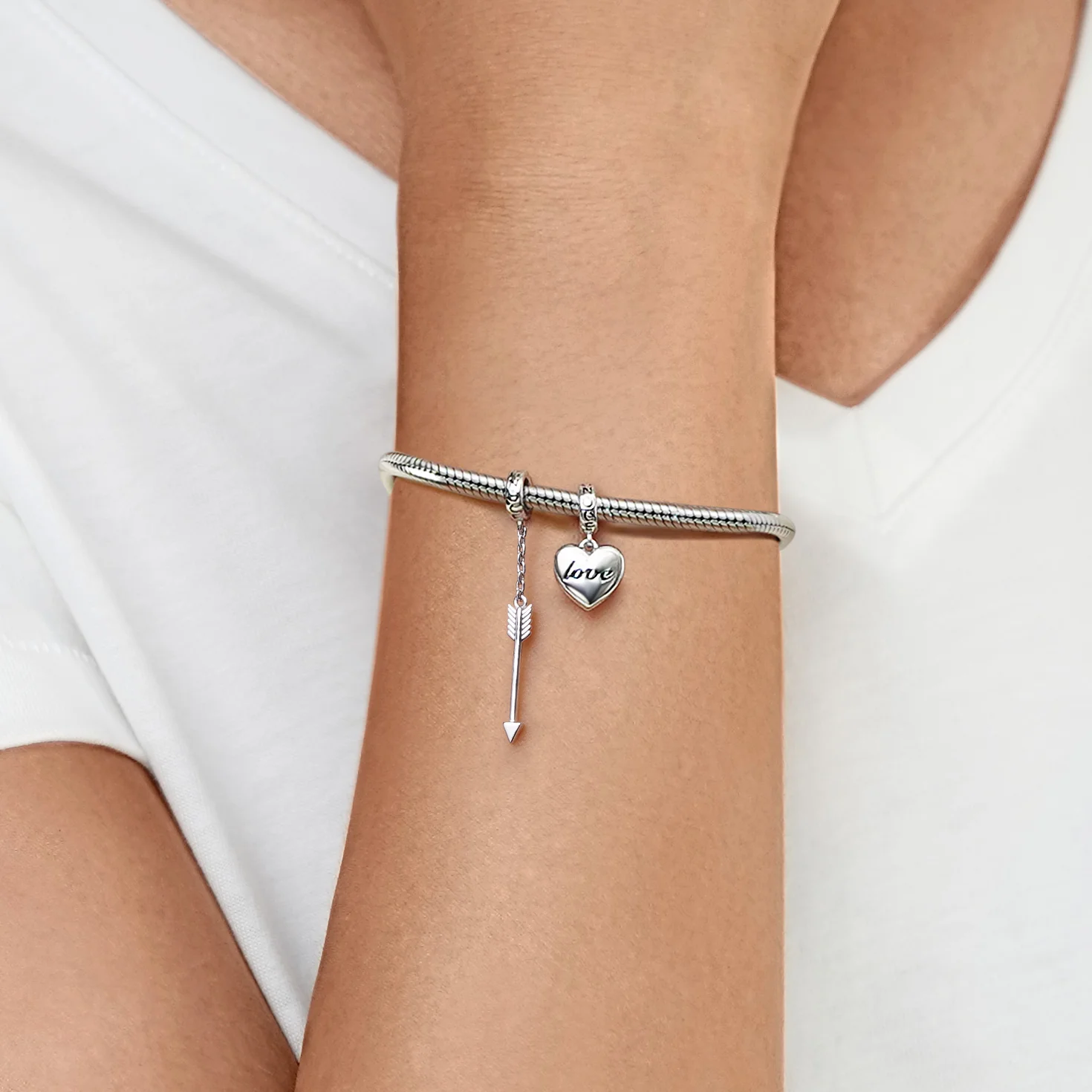 Gnoce Romantic Arrow with Love Double Charm Platinum-plated Silver Blend - Image 5