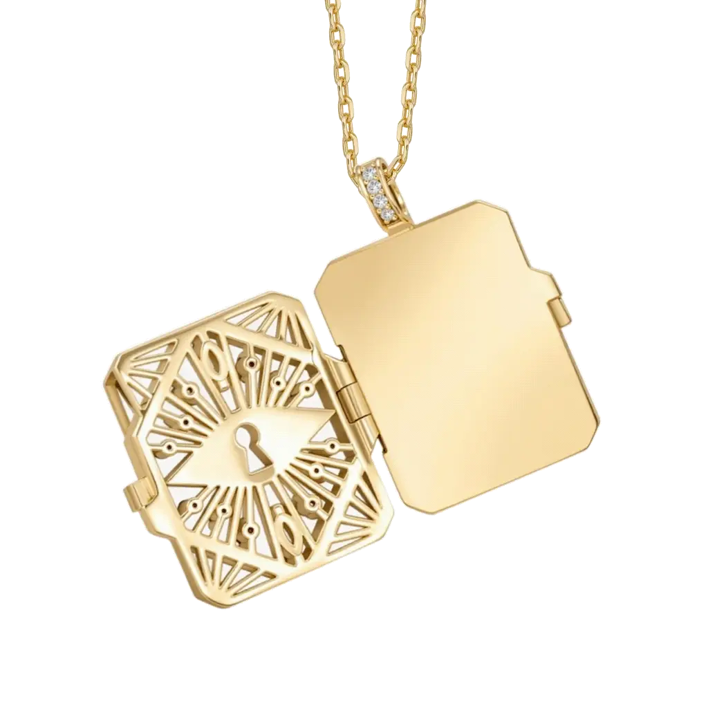 Gnoce Art Deco Engraved Locket Necklace