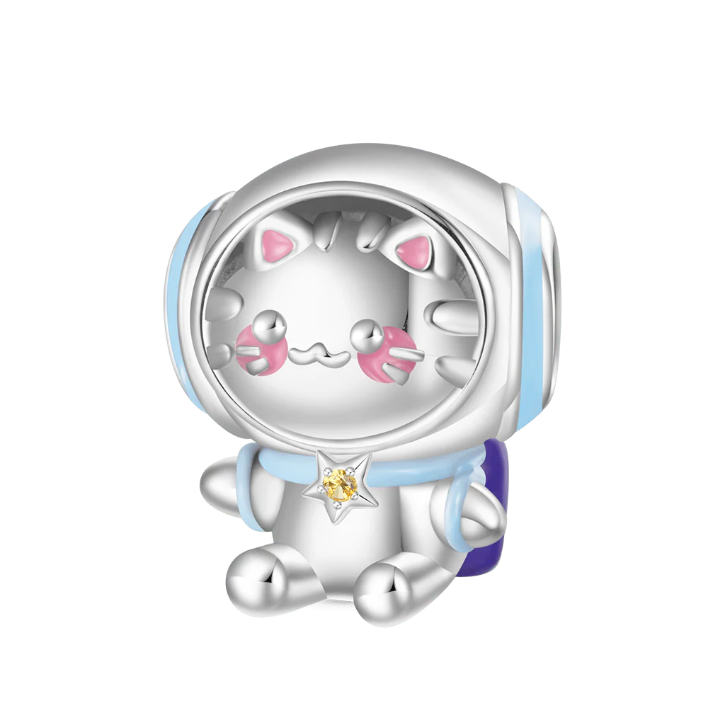 Gnoce Astronaut Milkko Cat Charm Platinum-plated Silver Blend