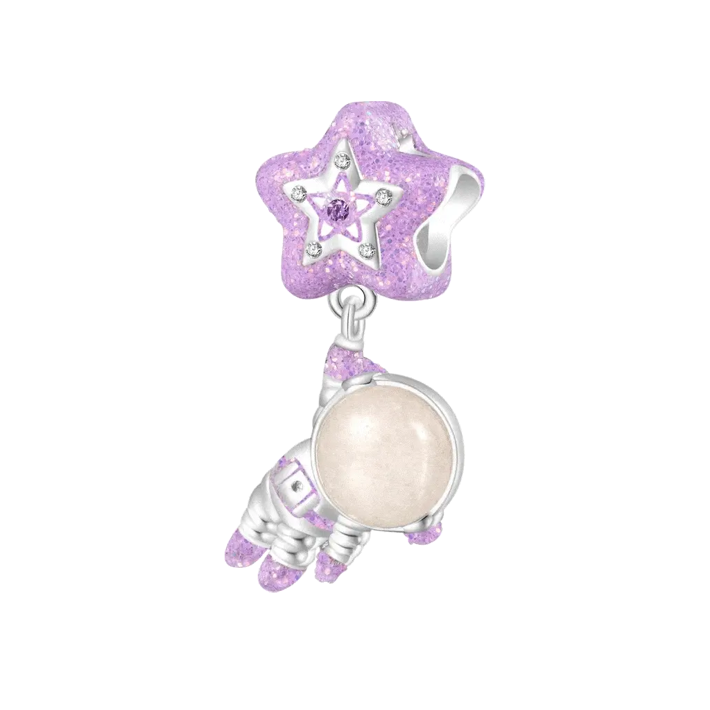 Gnoce Glow-in-the-Dark Astronaut Star Charm Platinum-plated Silver Blend
