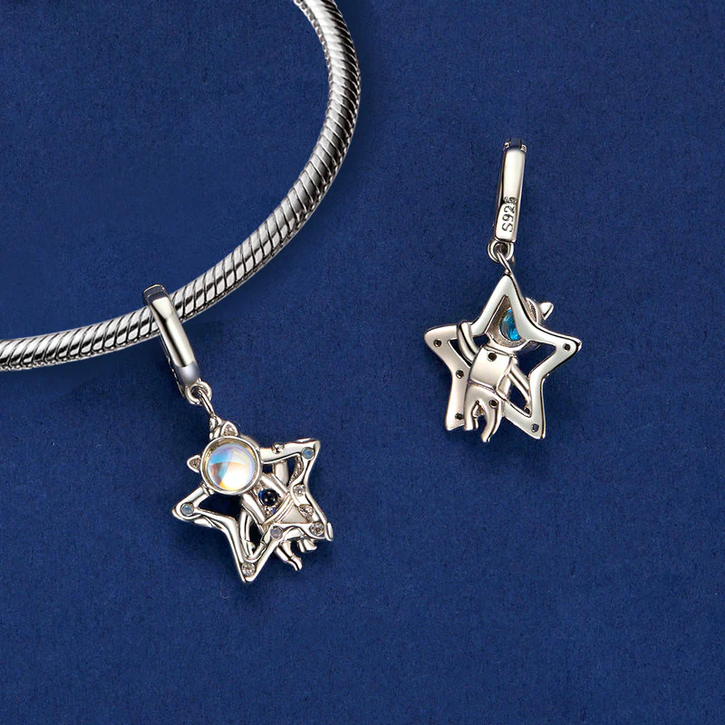Gnoce Silver Astronaut Star Pendant Dangle Charm - Image 2