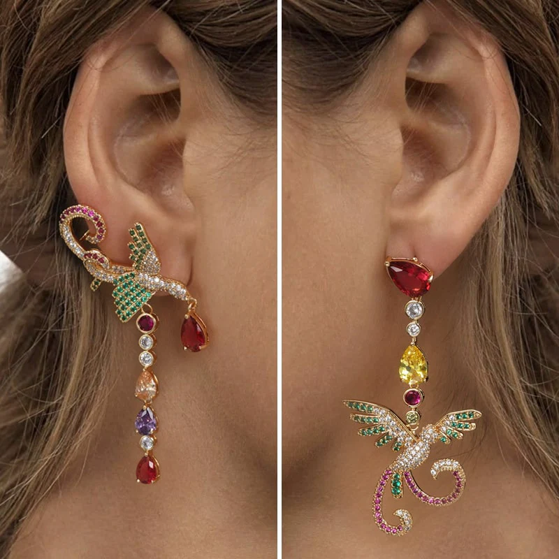 Asymmetrical Phoenix Zircon Stud Earrings - Image 3