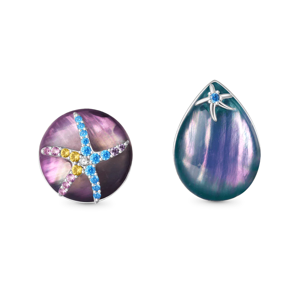 Gnoce Ocean Aurora Mother of Pearl Earrings Platinum-plated Silver Blend