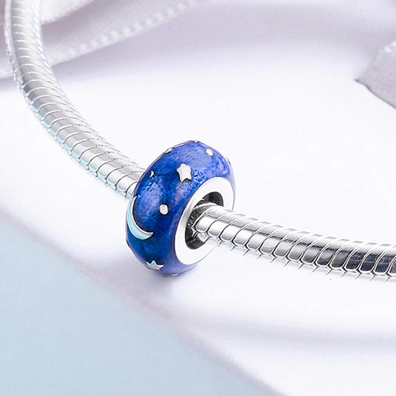 Azure Starry Sky Stopper for Charm Bracelets 925 Sterling Silver with Enamels - Image 2