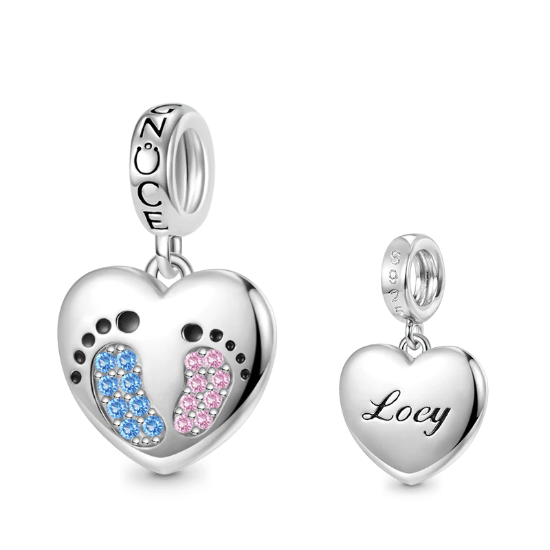 Gnoce Baby Footprints Heart Engravable Charm Platinum-plated Silver Blend