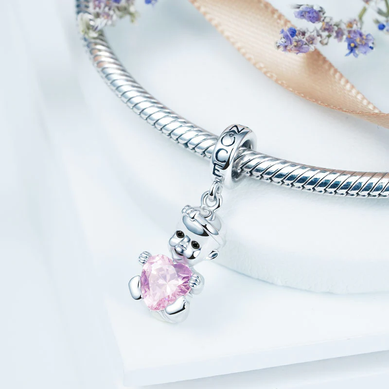 Gnoce Baby Girl Embraces Heart Charm Platinum-plated Silver Blend - Image 2