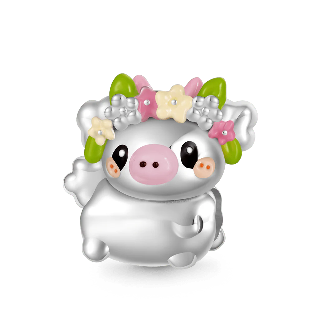 Gnoce Fuwuffle Meadow Baby Highland Cow Charm Platinum-plated Silver Blend