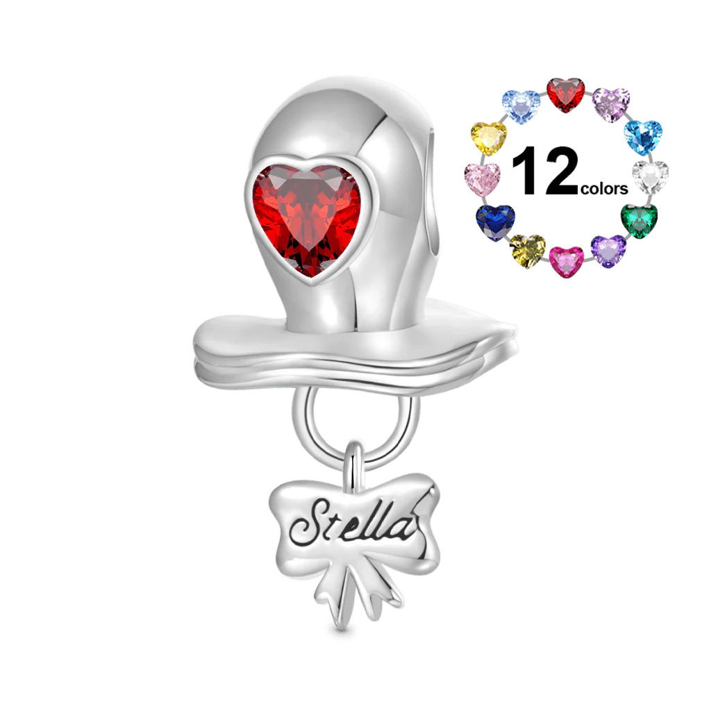 Gnoce Engravable Birthstone Baby Pacifier Charm Platinum-plated Silver Blend