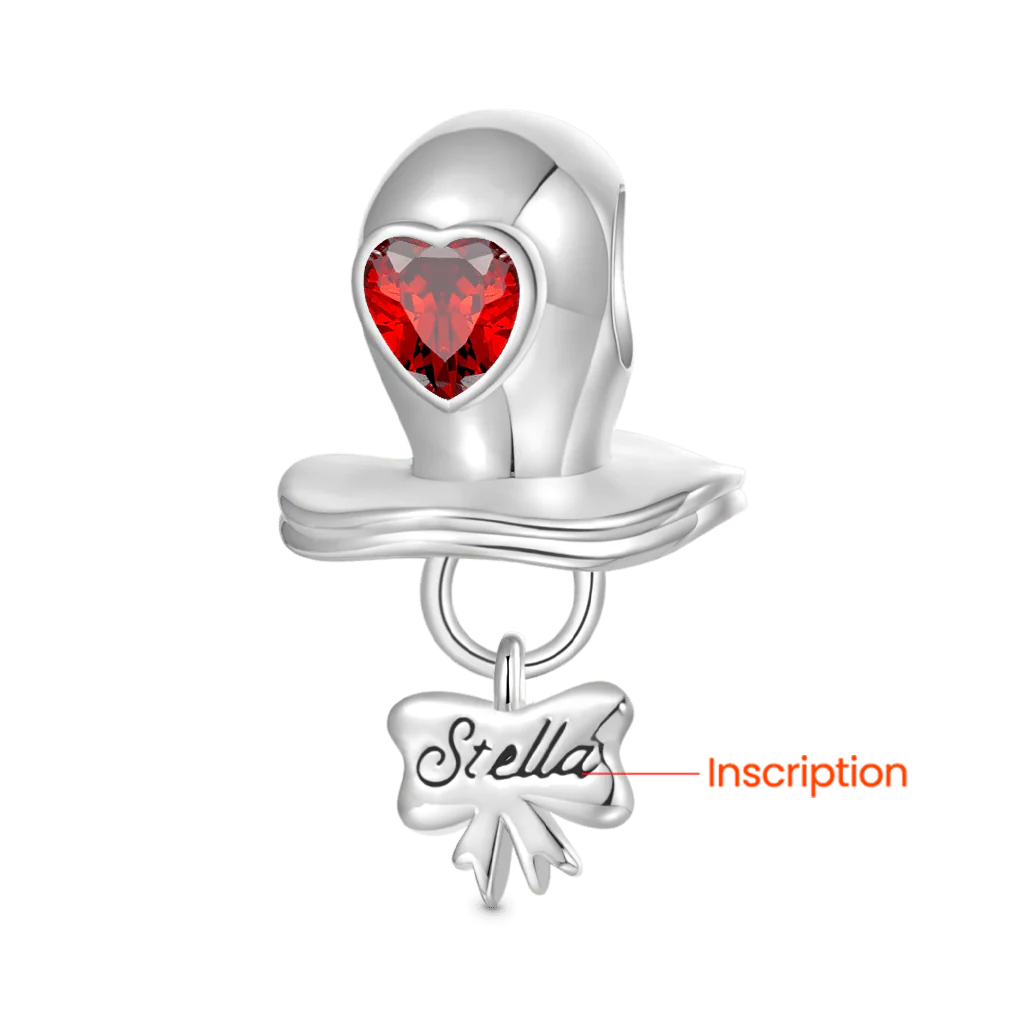 Gnoce Engravable Birthstone Baby Pacifier Charm Platinum-plated Silver Blend - Image 2