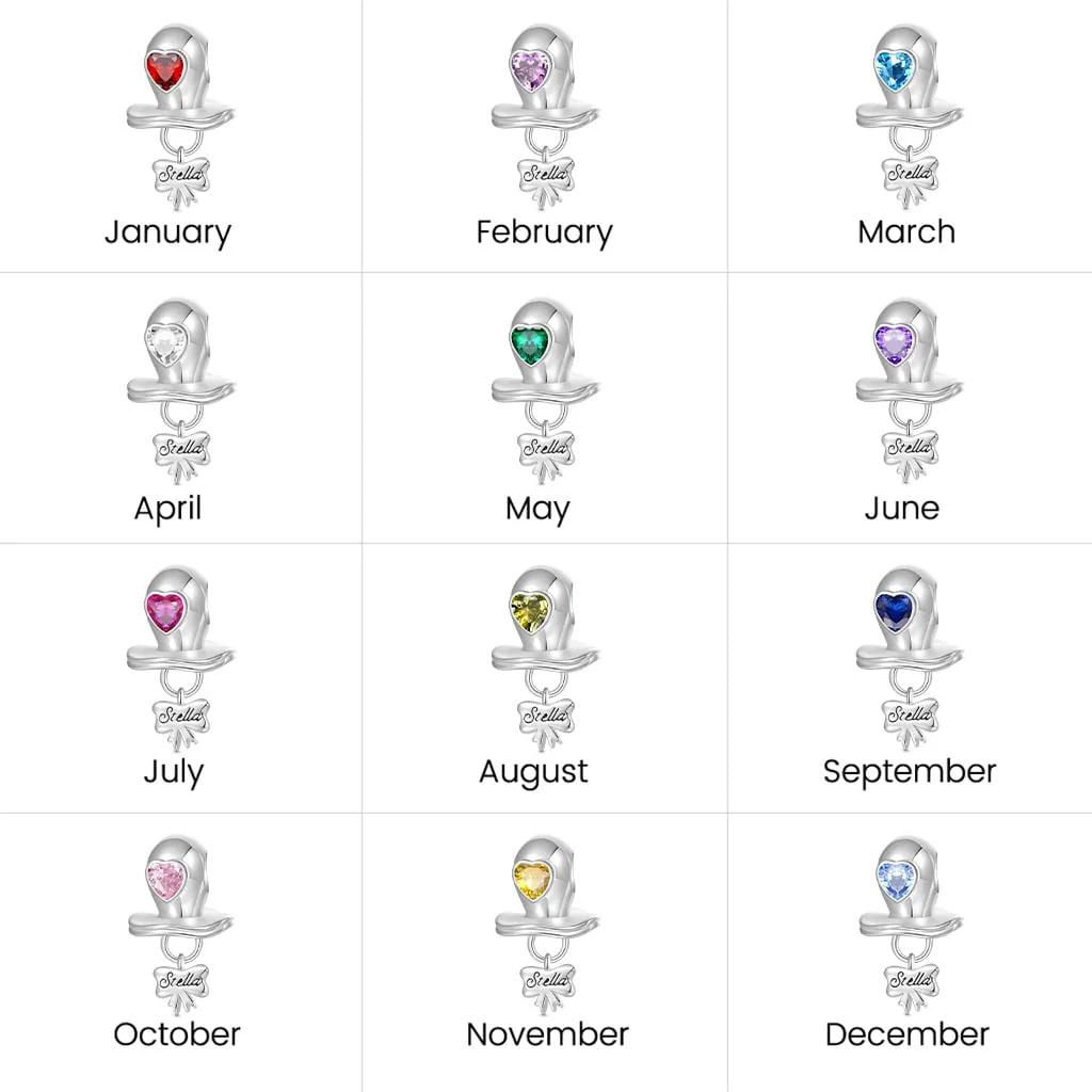 Gnoce Engravable Birthstone Baby Pacifier Charm Platinum-plated Silver Blend - Image 7
