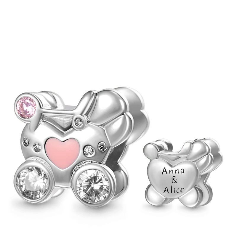 Gnoce Baby Stroller Engravable Charm Platinum-plated Silver Blend
