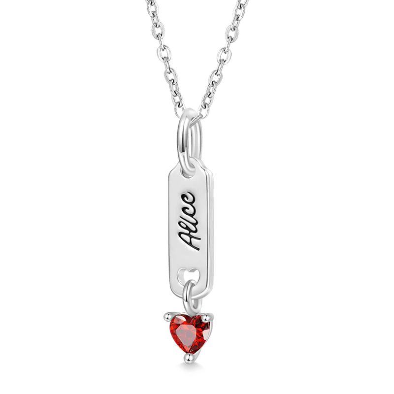 Gnoce Classic Bar Heart Birthstone Engravable Necklace - Image 2