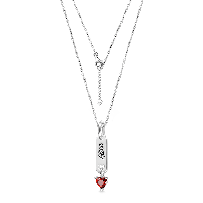 Gnoce Classic Bar Heart Birthstone Engravable Necklace - Image 3