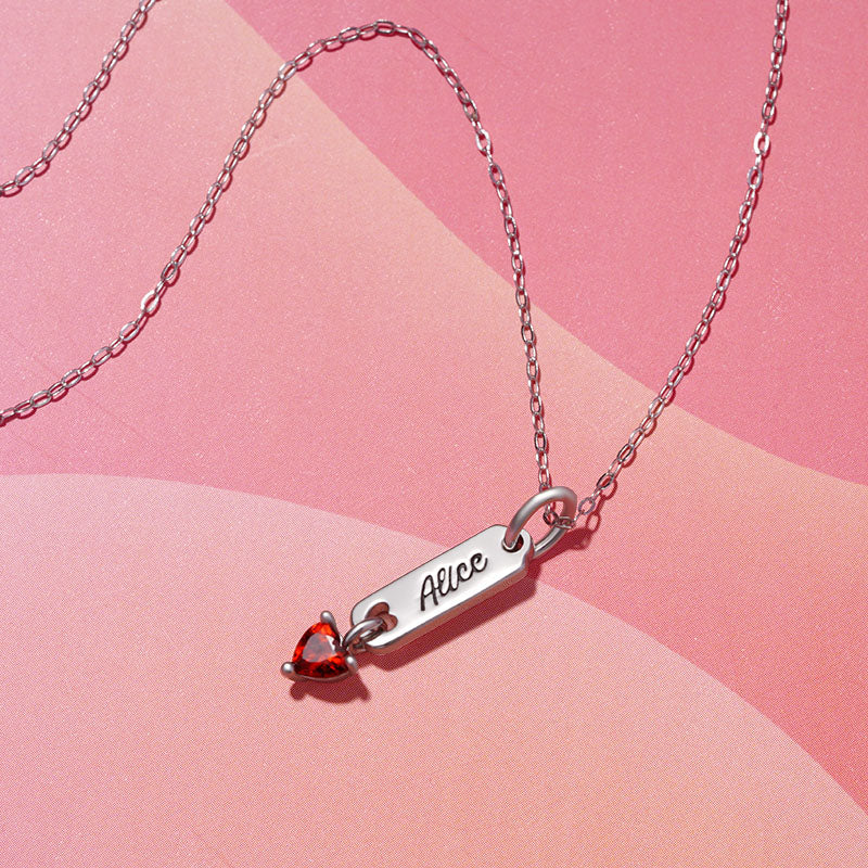 Gnoce Classic Bar Heart Birthstone Engravable Necklace - Image 4