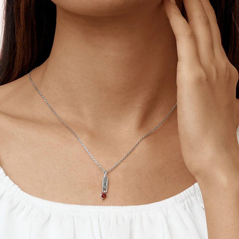 Gnoce Classic Bar Heart Birthstone Engravable Necklace - Image 6
