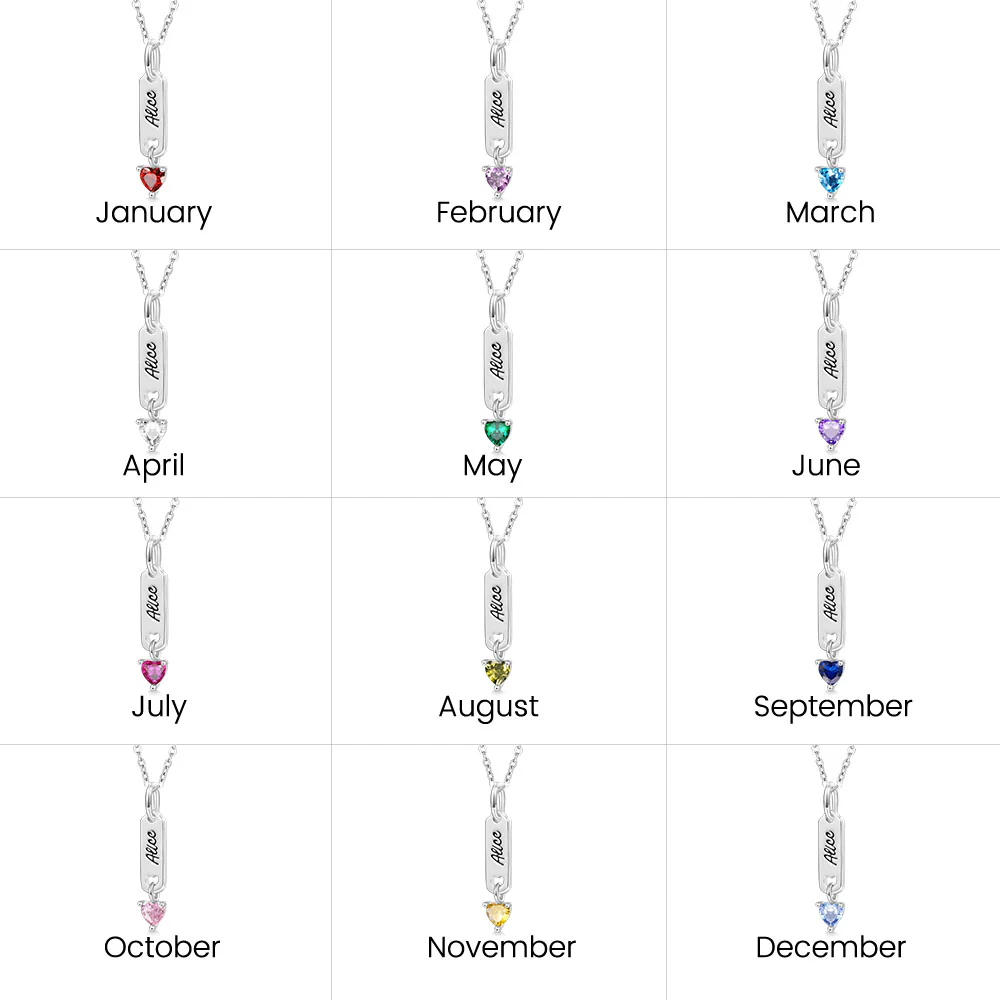 Gnoce Classic Bar Heart Birthstone Engravable Necklace - Image 7