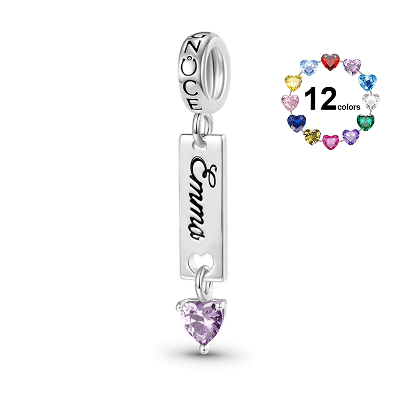 Gnoce Classic Bar Heart Birthstone Engravable Charm Platinum-plated Silver Blend