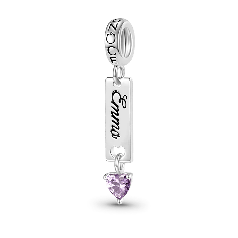 Gnoce Classic Bar Heart Birthstone Engravable Charm Platinum-plated Silver Blend - Image 2