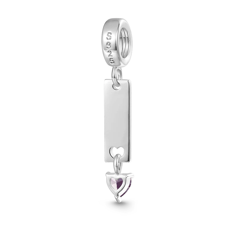 Gnoce Classic Bar Heart Birthstone Engravable Charm Platinum-plated Silver Blend - Image 3