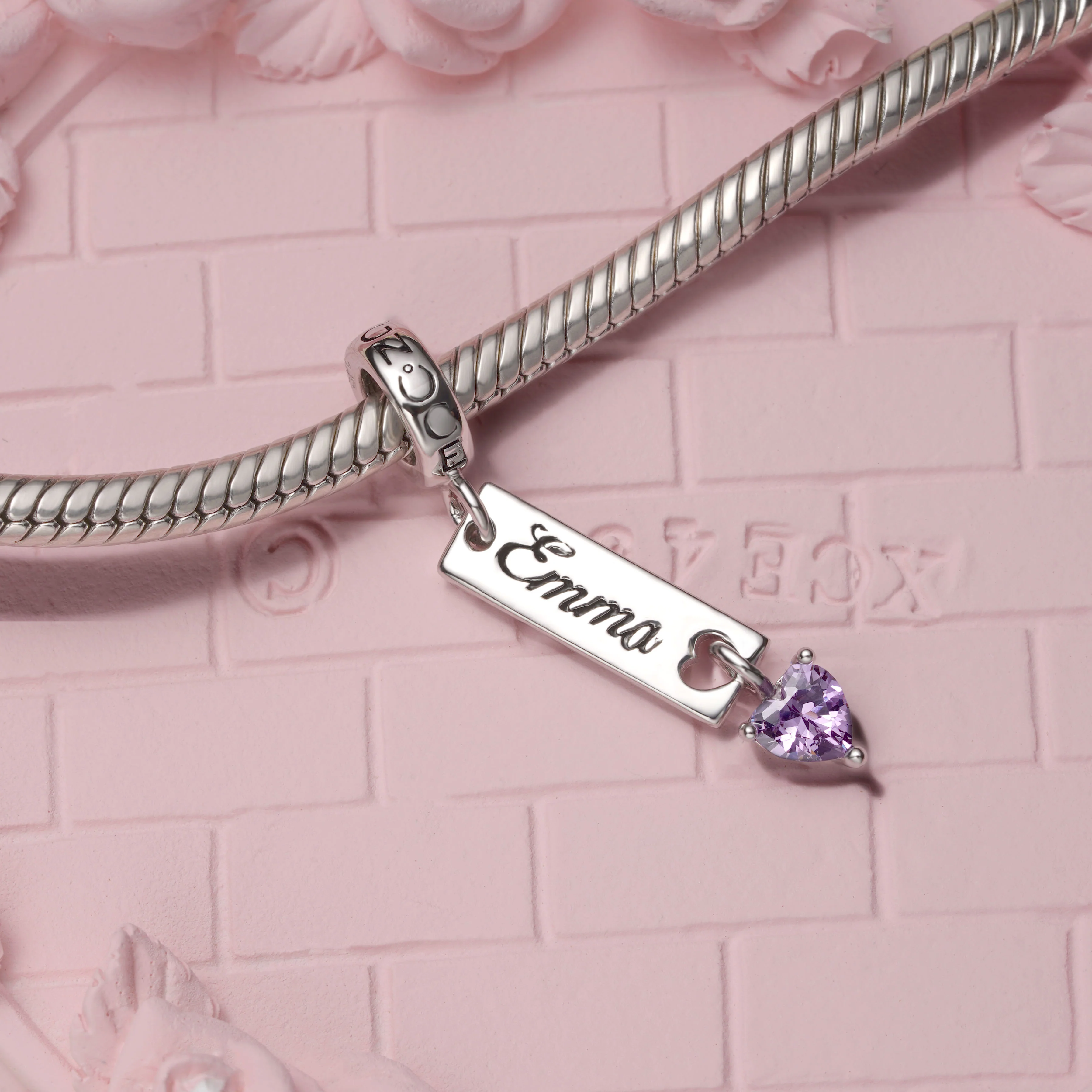 Gnoce Classic Bar Heart Birthstone Engravable Charm Platinum-plated Silver Blend - Image 4