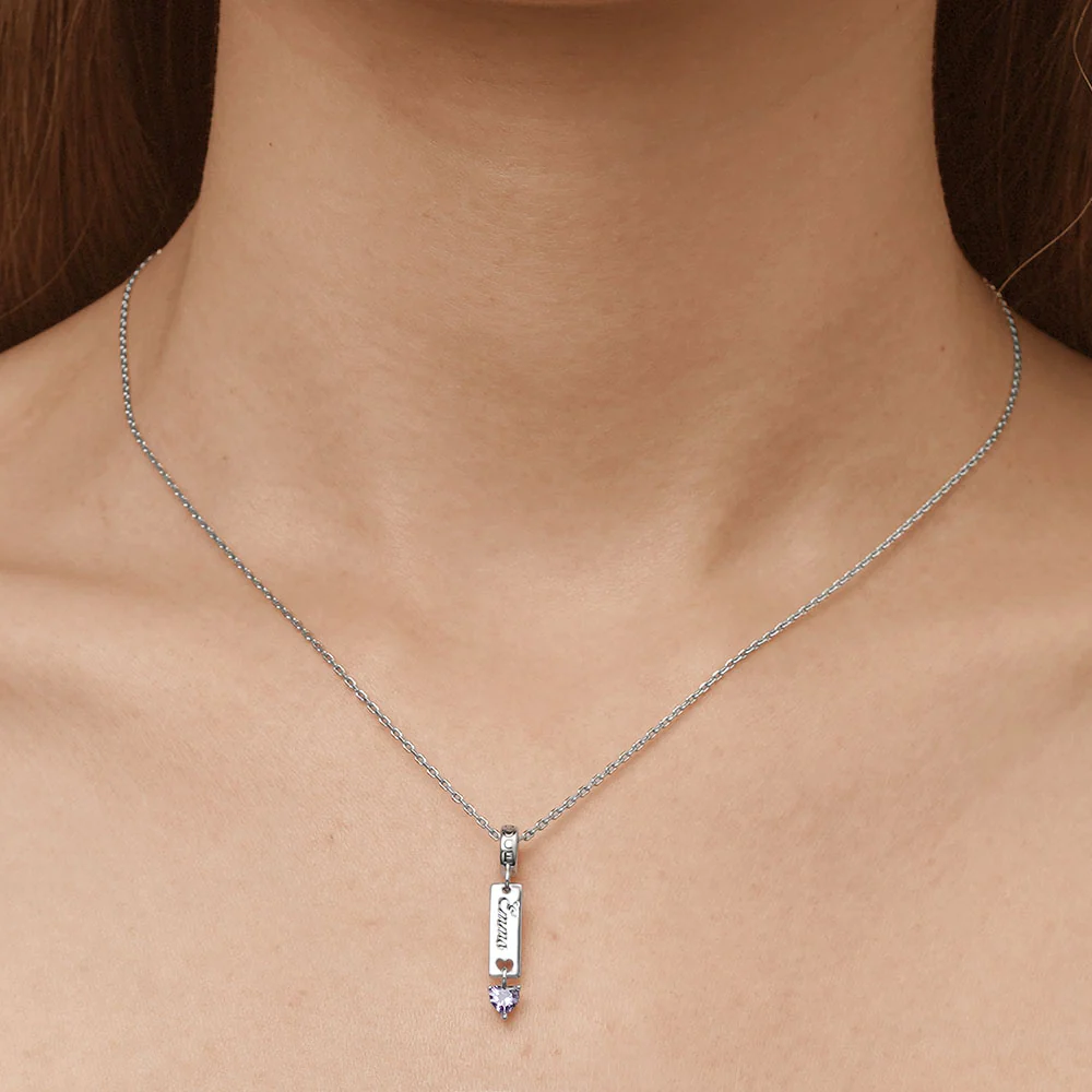 Gnoce Classic Bar Heart Birthstone Engravable Charm Platinum-plated Silver Blend - Image 8