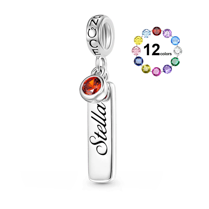 Gnoce Classic Bar Birthstone Engravable Charm Platinum-plated Silver Blend