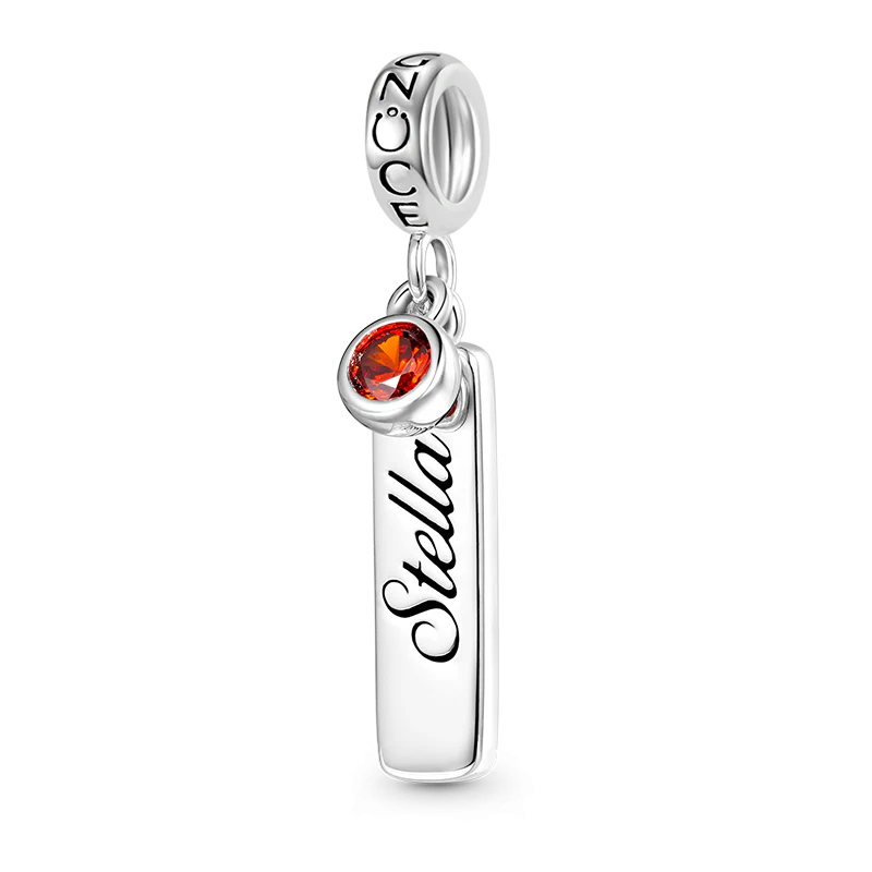 Gnoce Classic Bar Birthstone Engravable Charm Platinum-plated Silver Blend - Image 2