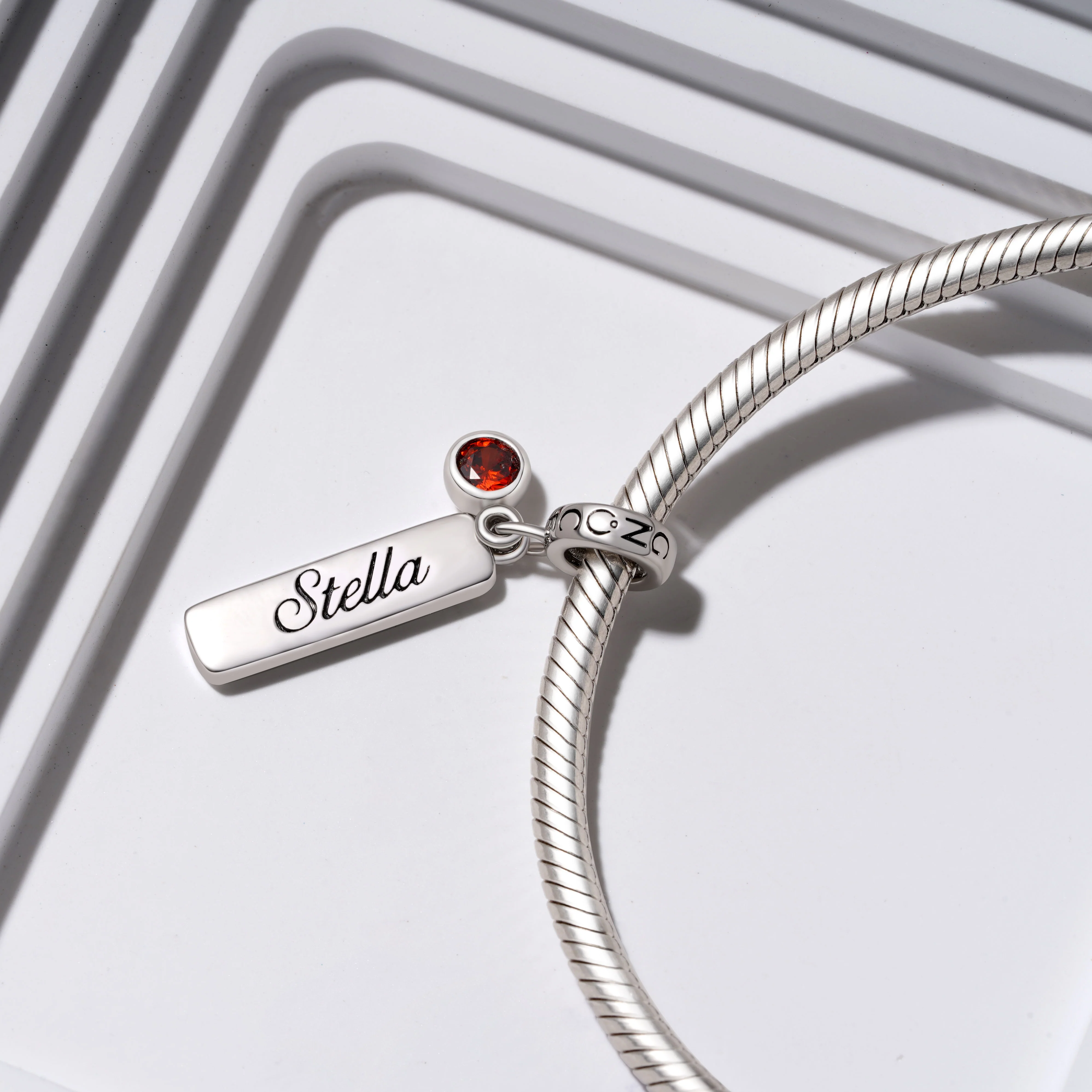 Gnoce Classic Bar Birthstone Engravable Charm Platinum-plated Silver Blend - Image 3