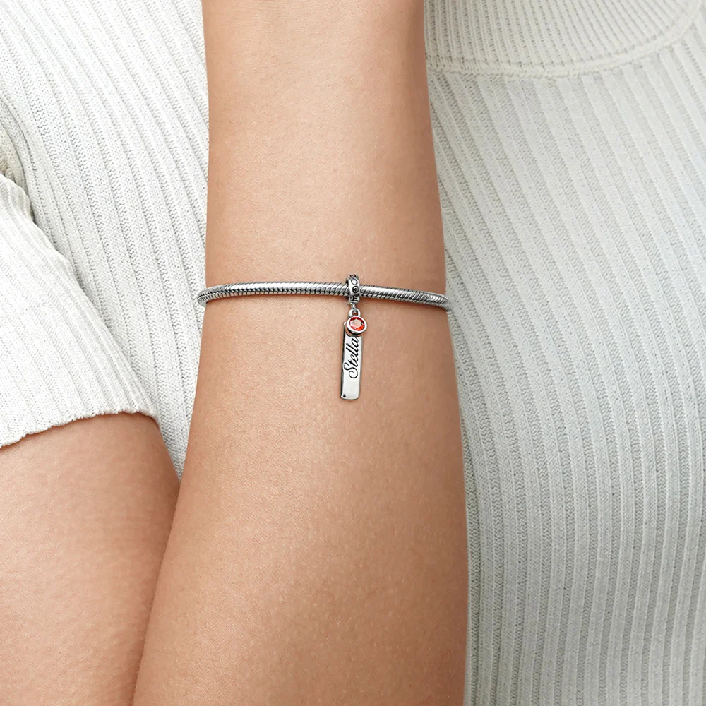 Gnoce Classic Bar Birthstone Engravable Charm Platinum-plated Silver Blend - Image 5