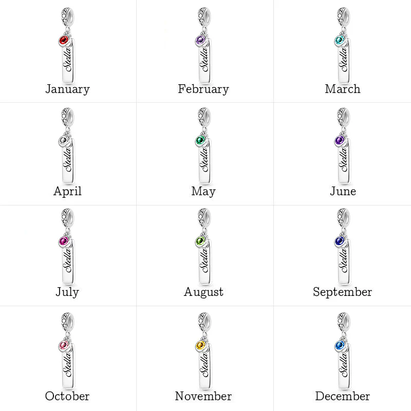 Gnoce Classic Bar Birthstone Engravable Charm Platinum-plated Silver Blend - Image 8