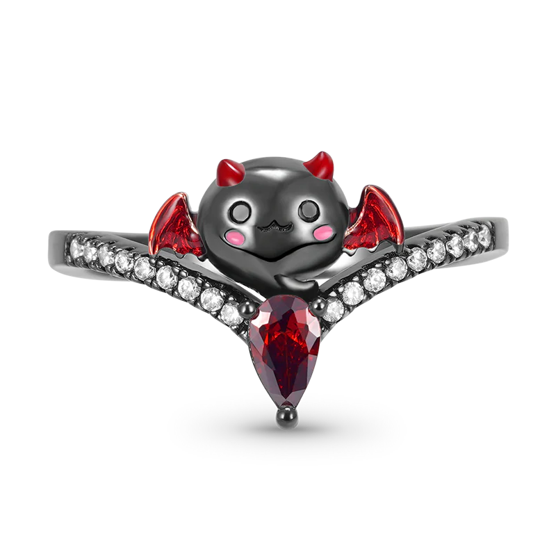 Gnoce Bat of Love Heart Ruby V-Ring Platinum-plated Silver Blend