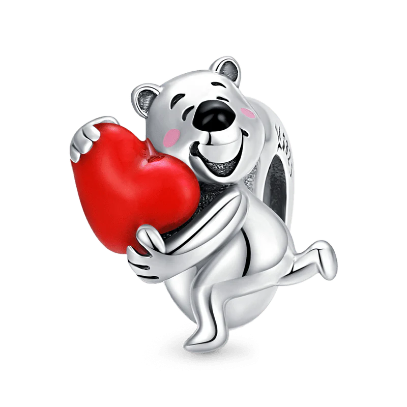 Gnoce Bear Embraces Red Heart Stopper Charm