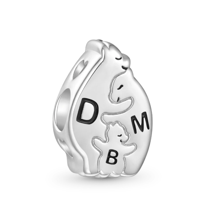 Gnoce Cute Bear Family Engravable Letter Charm Platinum-plated Silver Blend - Image 2