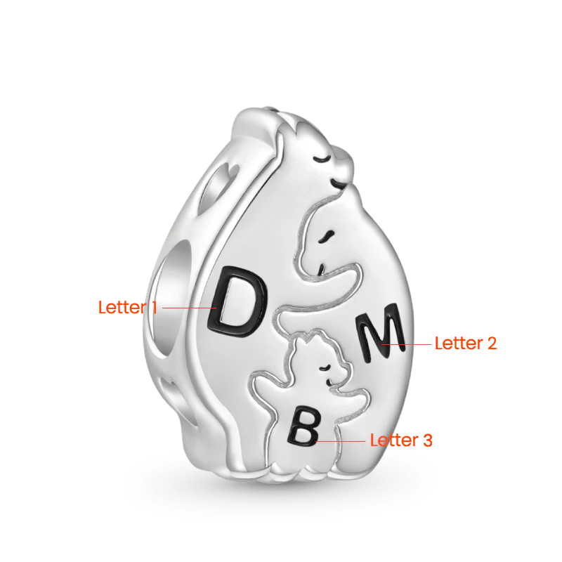 Gnoce Cute Bear Family Engravable Letter Charm Platinum-plated Silver Blend - Image 3